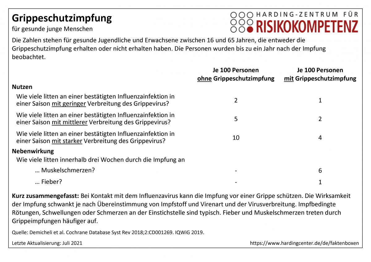 Faktenbox Grippeschutzimpfung für Erwachsene (Influenzaimpfung)